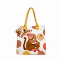 Cute white canvas cartoon monkey shoulder bag for kids with yellow handles and small pouch - Monkey
