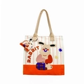 Canvas cartoon rabbit tote bag in orange and white stripes with matching small coin purse - Red Rabbit