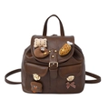 Zaino vintage in pelle PU marrone scuro con ciondoli peluche e dettagli dorati - Marrone