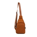 Brown corduroy chest bag for kids with minimalist design and adjustable nylon strap - Brown