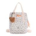 Zaino trapuntato a fiori per bambini con ricamo Merci e ciondolo a forma di orsetto - Blu Piccolo