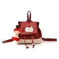 Cute apple-themed kids backpack with red glossy leather and polka dot base design - Red with Pendant