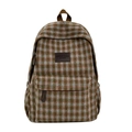 Zaino per bambini a quadretti arancio e verdi con logo vintage in finta pelle - Quadri Marrone Verde