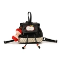 Cute apple embroidery black patent leather kids backpack with polka dot trim and plush charm - Black With Pendant