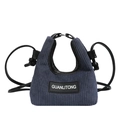 Mini bolso bandolera de pana azul oscuro para niñas con correa de cuero y logotipo - Azul