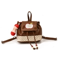 Coffee brown and polka dot apple-themed toddler backpack with plush charm and PU leather - Brown with Pendant