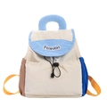 Mochila ligera infantil en bloques de color beige y azul con cordón y bordado de Fashion - Azul
