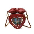 Red heart-shaped mini crossbody bag for girls with bow and plaid embroidery - Red