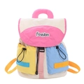 Zaino per bambini color-block beige, rosa e giallo con spallacci arancioni regolabili - rosa acceso