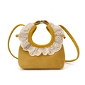 Retro British style mini half moon crossbody bag in yellow with white lace trim details - Yellow Small