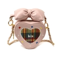 Sac bandoulière rose en forme de cœur pour fille avec nœud et chaîne dorée - Rose