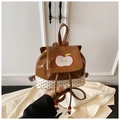 Brown and polka dot mini apple backpack for children featuring red fruit embroidery - Brown (Bag Only)