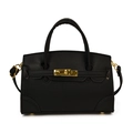 Mini bolso de mano para niños en cuero Saffiano negro con cierre giratorio dorado y asa - Negro