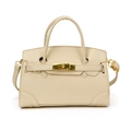 Mini beige satchel bag for kids featuring gold hardware and crossgrain leather texture - White