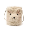 Borsa a tracolla peluche orsetto con morbida pelliccia crema e cinturino sottile - Grande / Bianco Grande