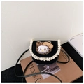Mini borsa a tracolla nera per bambini con pizzo e orecchie di gatto leopardate - Nero