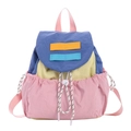Mochila infantil de nailon con cordón en colores rosa, amarillo y azul - Rosa