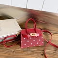 Mini red polka dot handbag with suede panel and metallic buckle for kids - Red