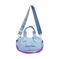 Sky blue cylindrical kids bucket bag with purple braided trim and crossbody strap - Blue