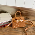 Miniature brown polka dot handbag with retro clasp and adjustable crossbody strap - Brown
