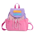 Mochila infantil en colores lila y rosa con cierre de cordón y bolsillos grandes - rosa intenso