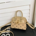 Mini khaki polka dot children's handbag with classic buckle and slim shoulder strap - Khaki