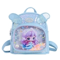 Mochila azul de lentejuelas con alas y ventana de sirena para niñas pequeñas - Azul