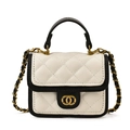 Elegante mini borsa a tracolla trapuntata con bordo nero e dettagli dorati per bimbe - Bianco