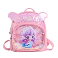 Mochila rosa con lentejuelas para niña, diseño de sirena y alas brillantes - Rosa Rojo