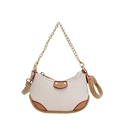 Fashionable beige and brown leopard contrast chain shoulder bag with gold hardware - White