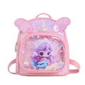 Mochila rosa para niñas con alas de lentejuelas e ilustración de sirena infantil - Rosa