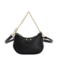 Mini black pebbled leather half-moon bag for kids with gold chain and strap - Black