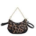Mini leopard print crescent bag with black leather trim and gold chain detail - Leopard Print