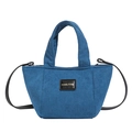 Bolso tipo cubo azul de pana para niños con correa de hombro y asas fijas - Azul