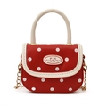 Mini borsa rossa a pois per bambine con emblema orsetto e catena dorata - Rosso