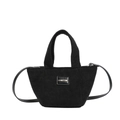 Bolso tipo cubo de pana negra para niños con parche de logo y correa de hombro - Negro