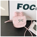 Pink checkered crossbody bag for kids with white lace trim and leather bow detail - Pink