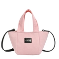 Sac seau pour enfants en velours côtelé rose avec lanière en cuir noir - Rose