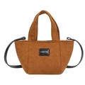 Sac seau enfant en velours côtelé marron avec poignées et bandoulière en cuir noir - Marron