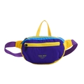 Kids color-block nylon chest bag in purple, yellow, and blue with adjustable strap - Purple