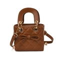 Quilted mini handbag for girls in dark brown with bow detail and gold hardware - Brown