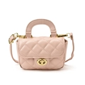 Light pink quilted crossbody bag for girls with gold chain strap and rotary lock - Pink