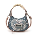 Mini sac à main en denim avec dentelle, broderie cœur rose et bandoulière pour filles - Bleu clair