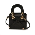 Mini black quilted faux leather handbag with a bow and golden metal hardware details - Black