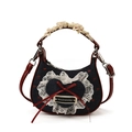 Mini sac à main en jean pour filles avec cœurs rouges, dentelle et nœud élégant - Bleu foncé