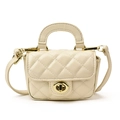 Quilted mini crossbody bag for girls with golden clasp and chain strap in cream white - White