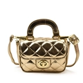 Mini gold quilted crossbody bag for girls with metallic chain and turn-lock closure - Gold