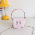 Sac à carreaux rose pour enfants avec nœud argenté et bordure en dentelle blanche - Rose