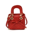 Mini red quilted handbag with bow detail and gold hardware for kids fashion - Red
