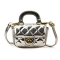 Silver quilted mini chain bag for girls with metallic finish and gold turn-lock - Silver